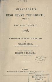 Cover of: Shakspere's King Henry the Fourth, Part I by William Shakespeare