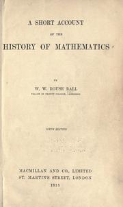 Cover of: A short account of the history of mathematics.