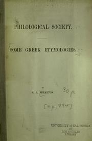 Cover of: Some Greek etymologies by Edward Ross Wharton