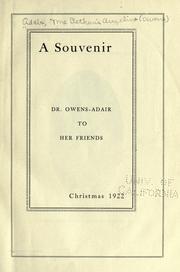 Cover of: souvenir: Dr. Owens-Adair to her friends, Christmas, 1922.
