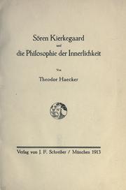 Cover of: Sören Kierkegaard und die Philosophie der Innerlichkeit by Theodor Haecker