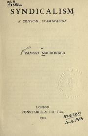Cover of: Syndicalism by James Ramsay MacDonald