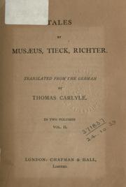Cover of: Tales by Musaeus, Tieck, Richter