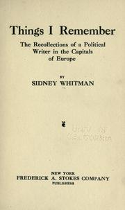 Things I remember by Sidney Whitman