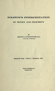 Cover of: Tolstoy's interpretation of money and property