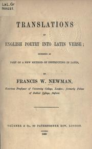 Cover of: Translations of English poetry into Latin verse by Francis William Newman