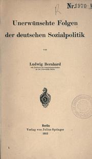 Cover of: Unerwünschte Folgen der deutschen Sozialpolitik.