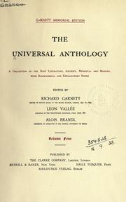 Cover of: The universal anthology by edited by Richard Garnett, Leon Vallée [and] Alois Brandl.