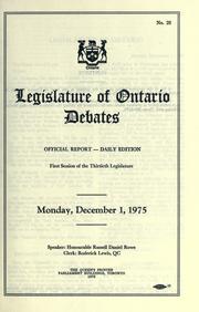 Cover of: Official report of debates (Hansard) : Legislative Assembly of Ontario = | Ontario. Legislative Assembly.
