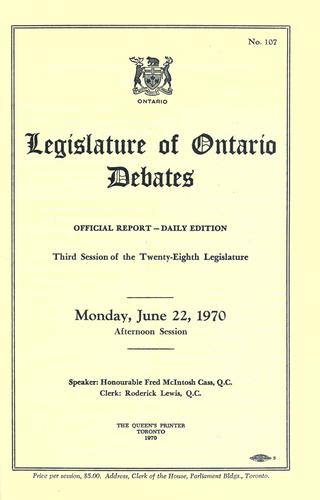 Official report of debates (Hansard) : Legislative Assembly of Ontario = by Ontario. Legislative Assembly.