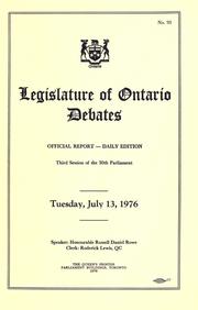 Cover of: Official report of debates (Hansard) : Legislative Assembly of Ontario = by Ontario. Legislative Assembly.