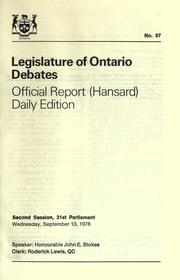 Cover of: Official report of debates (Hansard) : Legislative Assembly of Ontario = by Ontario. Legislative Assembly.