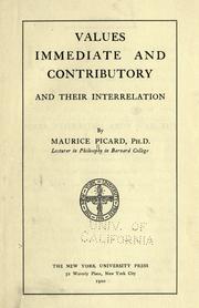 Cover of: Values, immediate and contributory, and their interrelation