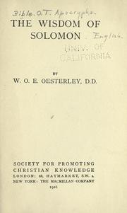 Cover of: The wisdom of Solomon. by Oesterley, W. O. E.