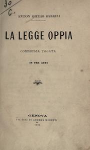 Cover of: La legge Oppia: commedia togata in tre atti.