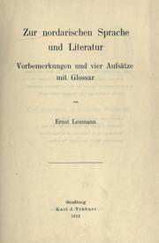 Cover of: Zur nordarischen Sprache und Literatur: Vorbemerkungen und vier Aufsätze mit Glossar.