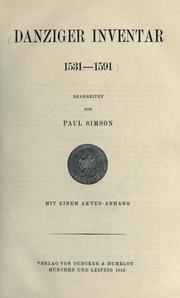 Danziger Inventar, 1531-1591 by Simson, Paul