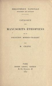 Cover of: Catalogue des manuscrits èthiopiens de la collection Mondon-Vidailhet by Bibliothèque nationale (France). Département des manuscrits.