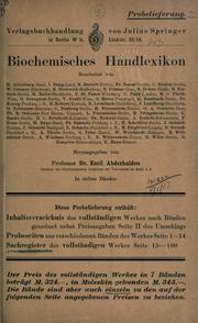 Cover of: Biochemisches Handlexikon. by Abderhalden, Emil