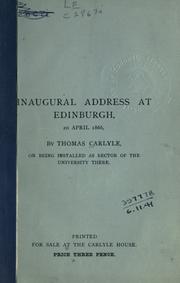 Cover of: Inaugural address at Edinburgh, 2d April, 1866