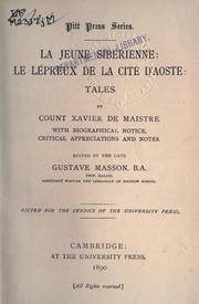 Cover of: jeunne sibérienne: Le lépreux de la cité d'Aoste; tales. With biographical notice, critical appreciations and notes.  Edited by Gustave Masson.