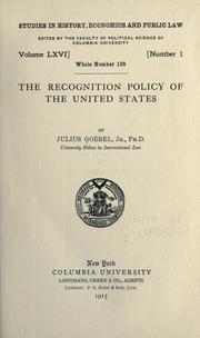 Cover of: The recognition policy of the United States