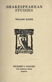 Cover of: Shakespearean studies by Rader, William