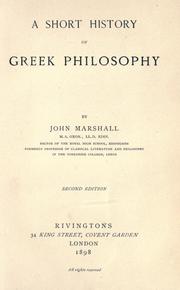 Cover of: A short history of Greek philosophy by Marshall, John