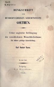 Cover of: Ueber ungleiche Befähigung der verschiedenen Menschheitstämme für höhere geistige Entwickelung. by Carl Gustav Carus