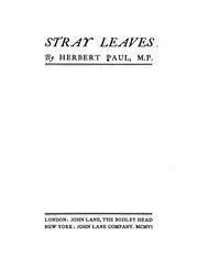 Cover of: Stray leaves by Herbert W. Paul