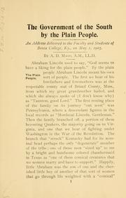 Cover of: The government of the South by the plain people