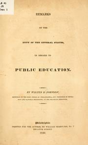 Cover of: Remarks on the duty of the several states: in regard to public education.