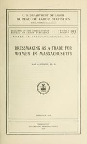 Cover of: Dressmaking as a trade for women in Massachusetts