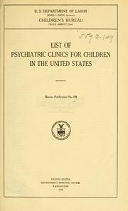 Cover of: List of psychiatric clinics for children in the United States  by National Committee for Mental Hygiene.