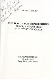 Cover of: The search for brotherhood, peace, and justice: the story of Icaria