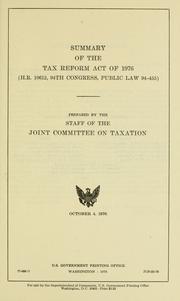 Summary Of The Tax Reform Act Of 1976, H.R. 10612, 94th Congress ...