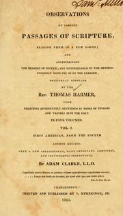 Cover of: Observations on various passages of Scripture by Thomas Harmer