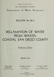 Cover of: Reclamation of water from wastes: coastal San Diego County.