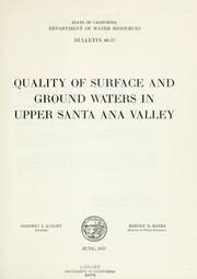 Cover of: Quality of surface and ground waters in upper Santa Ana Valley.