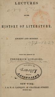 Cover of: Lectures on the history of literature, ancient and modern.