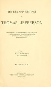 Cover of: The life and writings of Thomas Jefferson by Forman, Samuel Eagle, Forman, Samuel Eagle