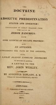 Cover of: The doctrine of absolute predestination stated and asserted by Girolamo Zanchi