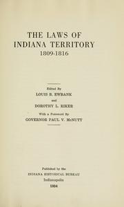 Cover of: The laws of Indiana Territory, 1809-1816