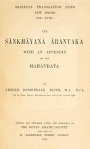 Cover of: The Śāṅkhāyana Āraṇyaka: with an appendix on the Mahāvrata