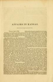 Cover of: Speech of Hon. Jacob Collamer, of Vermont, on affairs in Kansas. | Collamer, Jacob