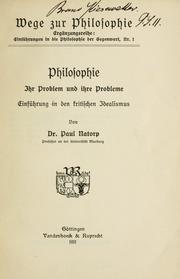 Cover of: Philosophie, ihr Problem und ihre Probleme by Paul Natorp