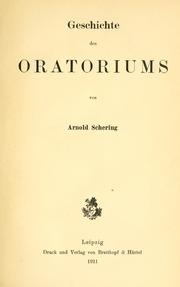 Cover of: Geschichte des Oratoriums by Schering, Arnold