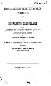 Cover of: Emendationum Frontonianarum particula by Rudolf Klussmann