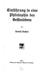 Cover of: Einführung in eine philosophie des geisteslebens