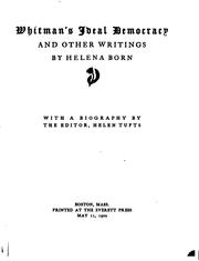 Cover of: Whitman's ideal democracy: and other writings